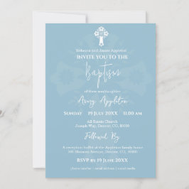 Convite Floral Cruz Baptism Azul