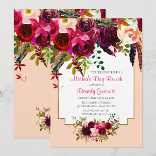 Convite floral da refeição matinal do dia das m