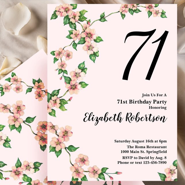 Convite Floral de 71º Aniversário em Rosa Bege (Criador carregado)