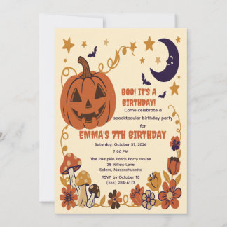 Convite Floral de Abóbora de Halloween Lua