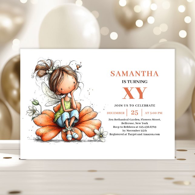 Convite Floral de Aniversário da Garota Fada Capri (Whimsy Fairy Girl Birthday Floral invitation)