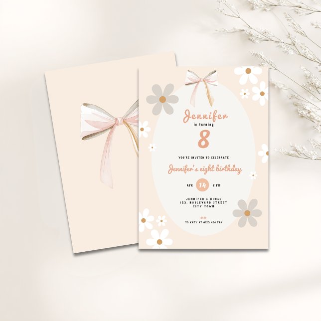 Convite Floral de Aniversário da Margarida para Me (floral daisy 8th birthday invitation for girls)