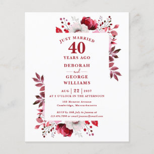 Convite Floral de Aniversário de 40 Anos de Casame