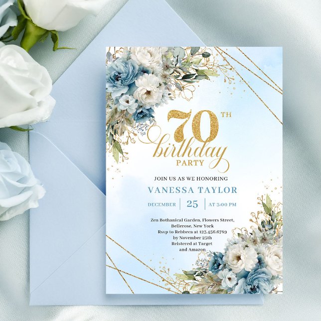 Convite Floral de Aniversário de 70 anos Modern Bo (Modern Boho 70th Birthday Floral Invitation)