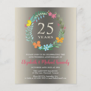 Convite Floral de Aniversário de Casamento de 25 S
