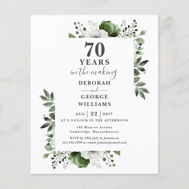 Convite Floral de Aniversário de Casamento de 70 A (Frente)