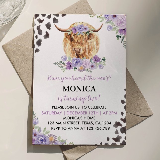 Convite Floral de Aniversário para Menina de Vaca  (Criador carregado)
