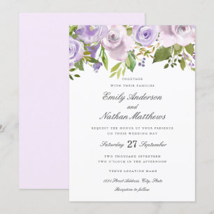 Convite Floral de Aquarela Lilás Roxo para Casamen
