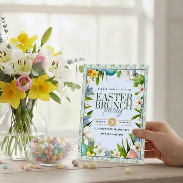 Convite Floral de Aquarela para Brunch de Páscoa (Criador carregado)