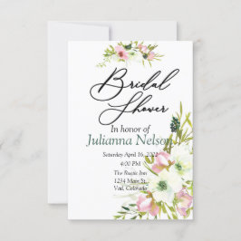 Convite floral de aquarela rosa e branco