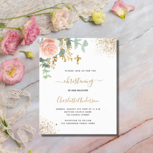 Convite floral de batismo em ouro rosa e eucalipto