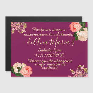 Convite Floral de Borgoña Quinceanera Celebración