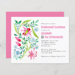 Convite Floral de Bridesmaid Luncheon, cor-de-rosa