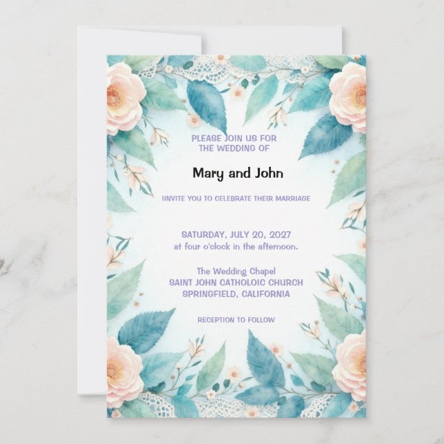 Convite Floral de Casamento (Frente)