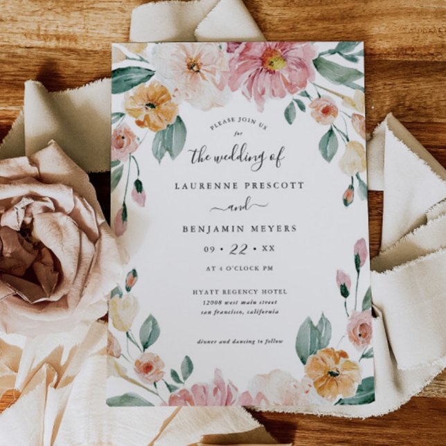 Convite Floral de Casamento Anúncio de Noivado com (Criador carregado)