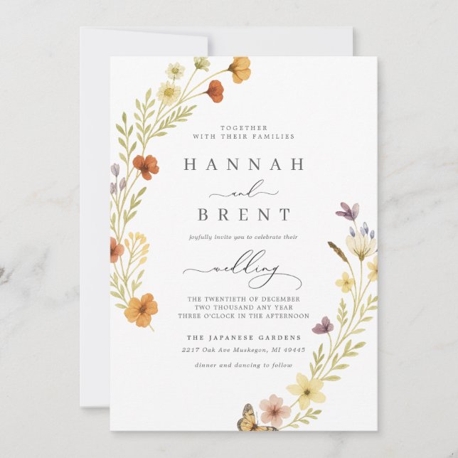 Convite Floral de Casamento Boho (Frente)