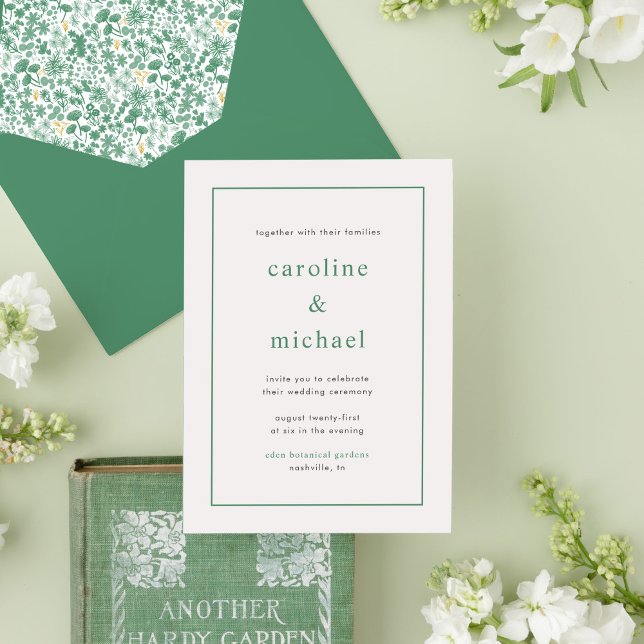 Convite Floral De Casamento Chic Green Ditzy (Green and white ditzy floral garden chic wedding invitation.)