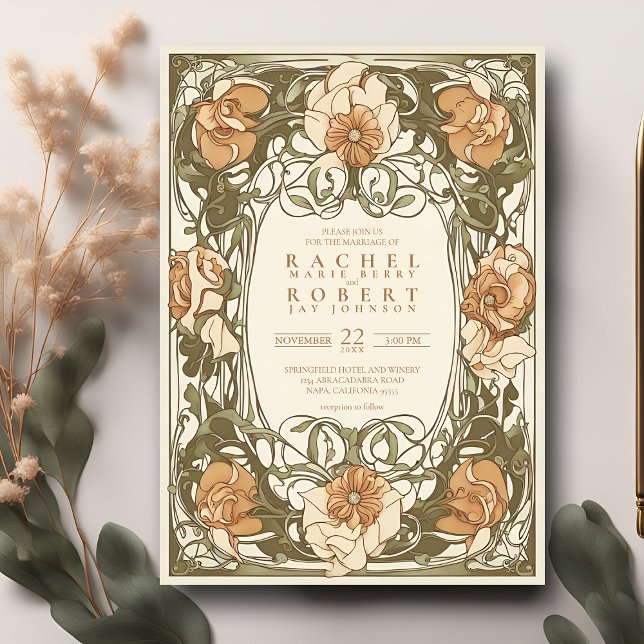 Convite Floral de Casamento Clássico de Nouveau (Criador carregado)