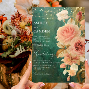 Convite Floral de Casamento de Emerald Green Vinta