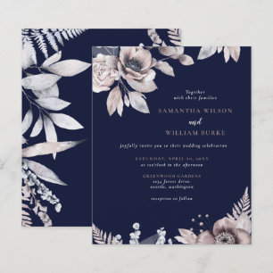 Convite Floral de Casamento de Marinho Russo de Or