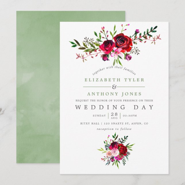 Convite Floral de Casamento de Outono (Frente/Verso)