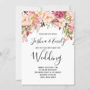 Convite Floral de Casamento de Peony de Blush Rosa