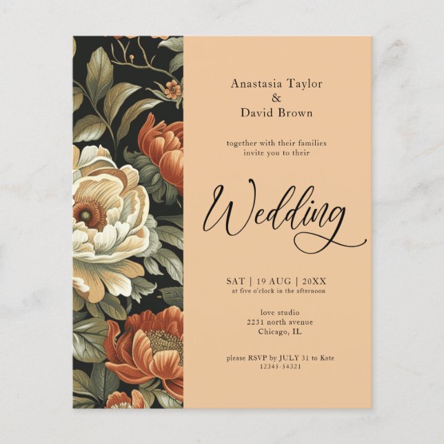 Convite Floral de Casamento de Queda de Orçamento (Frente)