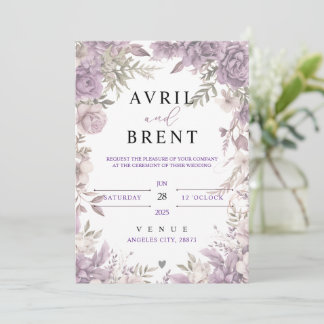 Convite Floral de Casamento de Sonhos de lavanda