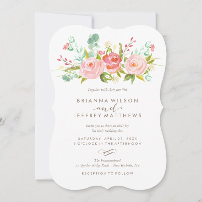 Convite Floral de Casamento rosa (Frente)