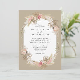 Convite Floral de Casamento Taupe Boho