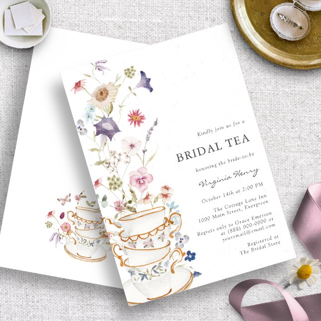 Convite Floral de Chá de Noiva Elegante (Elegant Bridal Tea Wildflower Floral Invitation by Painted Paperie
)