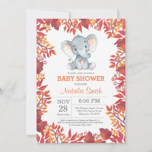 Convite Floral de Chuva de Bebê Elefante Outono