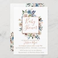 Convite floral de creme azul empoeirado do chá de