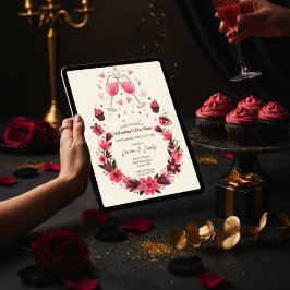 Convite Floral de Galentine's para Brinde de Vinho