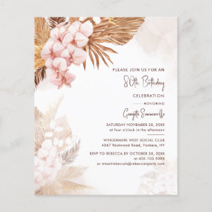 Convite Floral de Grama de Pampas para Festa de 80