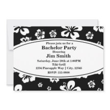 Convite Floral de Hibisco Elegante Preto e Branco