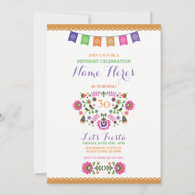 Convite floral de México da festa de aniversário (Frente)