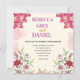 Convite Floral de Orquídea Rosa e Lírio Elegante