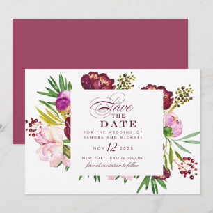 Convite Floral de Peônias de Borgonha para Salvar 