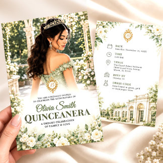 Convite Floral de Quince Anos em Verde Salvia para