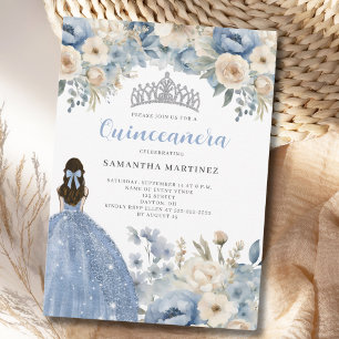 Convite Floral de Quinceañera Azul