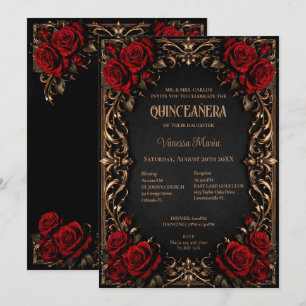 Convite Floral de Quinceanera de Halloween Gótico