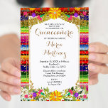 Convite Floral de Quinceañera Dourada Mexicana<br><div class="desc">Dourada Mexicana Quinceañera Convite Mis Quince Anos,  15 Birthday, </div>