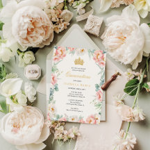 Convite Floral de Quinceañera Dourado, Rosa De Orç