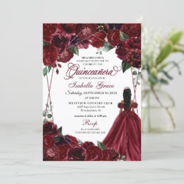 Convite Floral de Quinceanera Elegante Burgundy