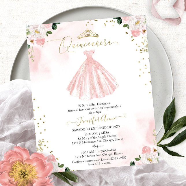 Convite Floral de Quinceanera Espanhol Econômico (Criador carregado)