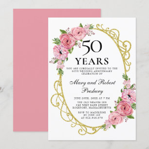 Convite Floral de Rosa Rosa Elegante 50º Aniversár