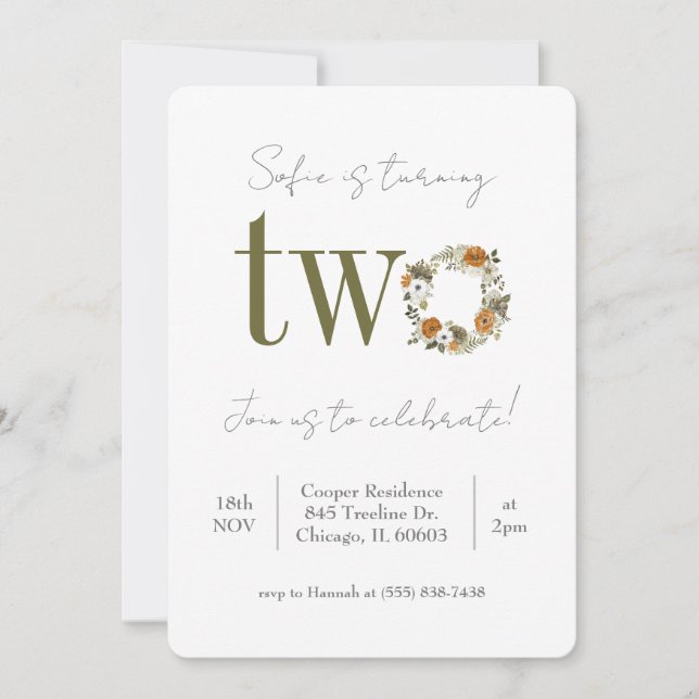 Convite Floral de Segundo Aniversário (Frente)