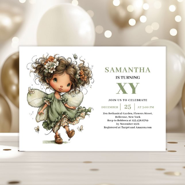 Convite Floral de Verde para Aniversário de Menina (Magical Fairy Girl Birthday Greenery Floral Invitation)