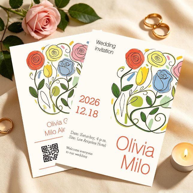 Convite floral desenhado à mão moderno e simples (Criador carregado)